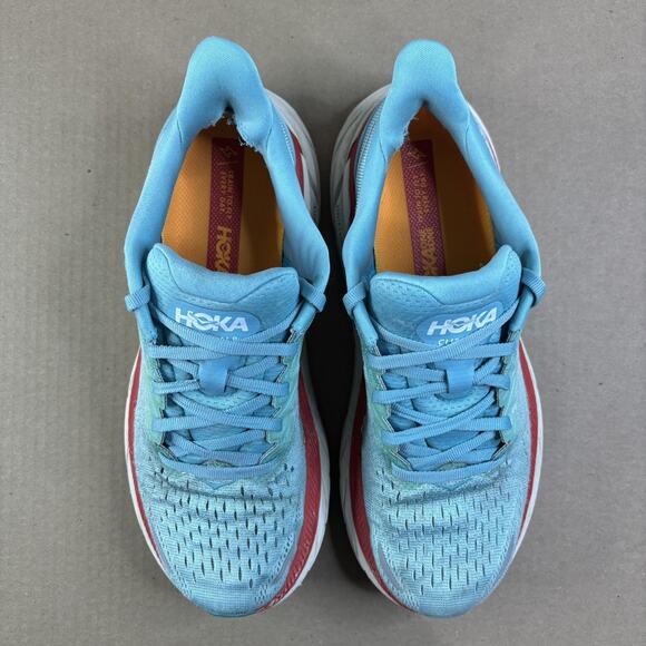 Hoka One One Clifton 8 Womens Size 9 Blue Red Walking Running Shoes Sneakers - Picture 6 of 12